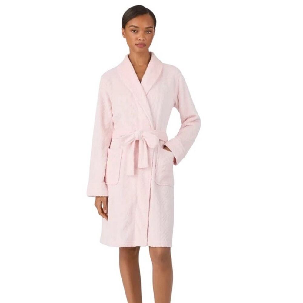 Women's Lauren Ralph Lauren Monogram Plush Pink Shawl-Collar Robe Size XL